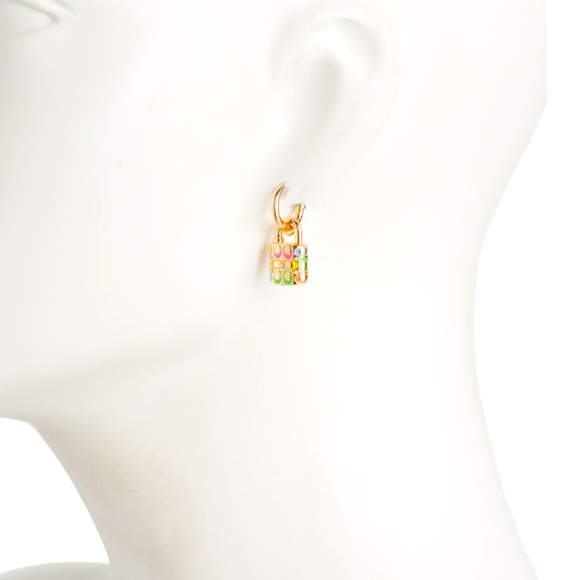 Coach Key Padlock Quilted Rainbow Mismatched Earrings New - Picture 6 of 6